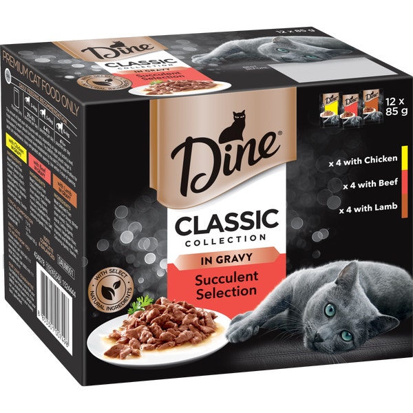 image Copy%20of%20DINE%20Wet%20Cat%20Food%20Classic%20Collection%20Succulent%20Selection%20In%20Gravy%2012x85g%20Pouches-0