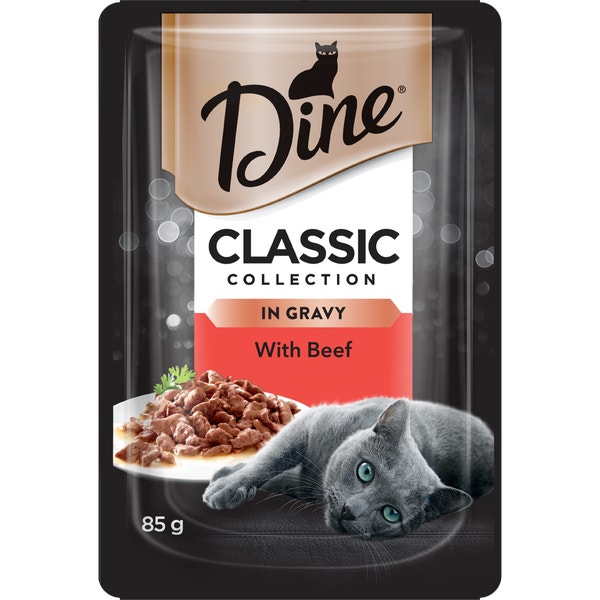 image DINE%20Wet%20Cat%20Food%20Classic%20Collection%20Beef%20In%20Gravy%2085g%20Pouch-1