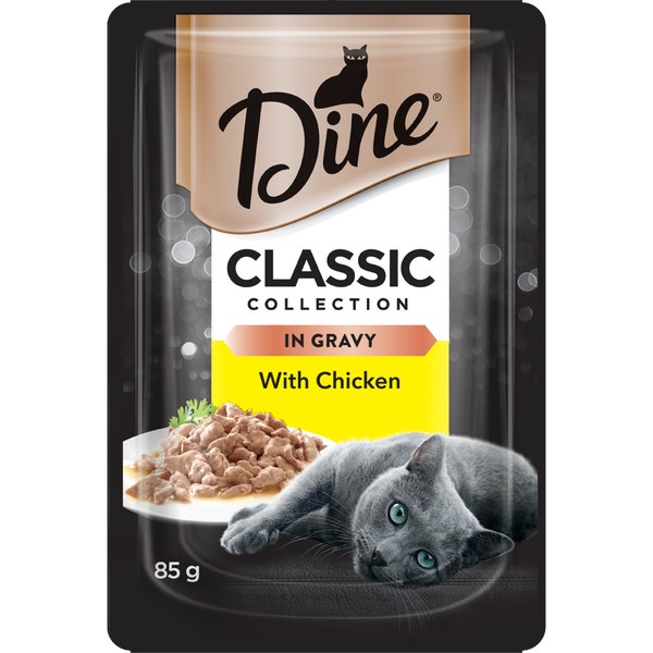 image DINE%20Wet%20Cat%20Food%20Classic%20Collection%20Chicken%20In%20Gravy%2085g%20Pouch-0