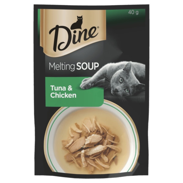 image DINE%20Melting%20Soup%20Adult%20Wet%20Cat%20Food%20Tuna%20%26%20Chicken%20Pouch%2040g_0-min